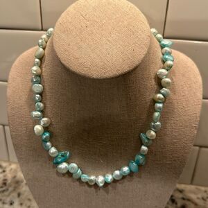 Vintage Odd-shaped Blue Pearl Necklace